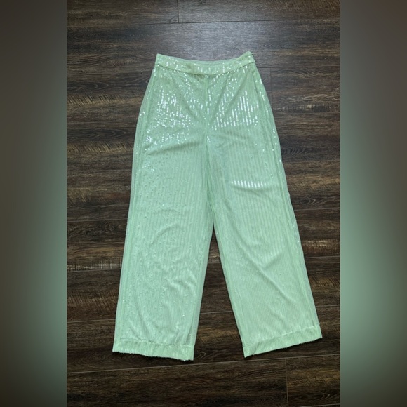 House of Harlow 1960 Pistachio Colored Flowy, Wide Leg, Sequin Pants size 6 - Picture 4 of 9